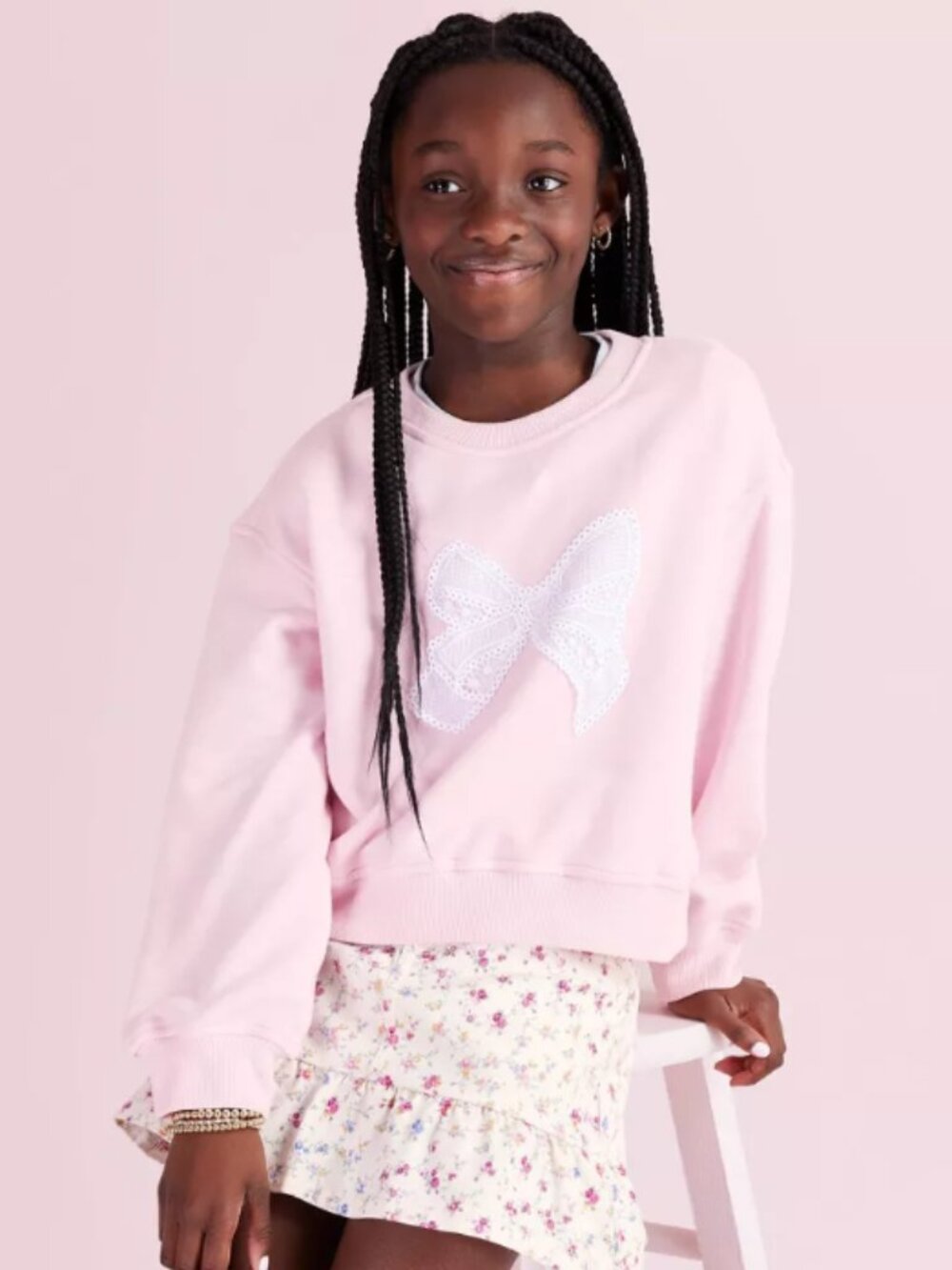 LoveShackFancy x Target Girls' Ella French Terry Bow Pink Sweatshirt Size XXL - Picture 4 of 10